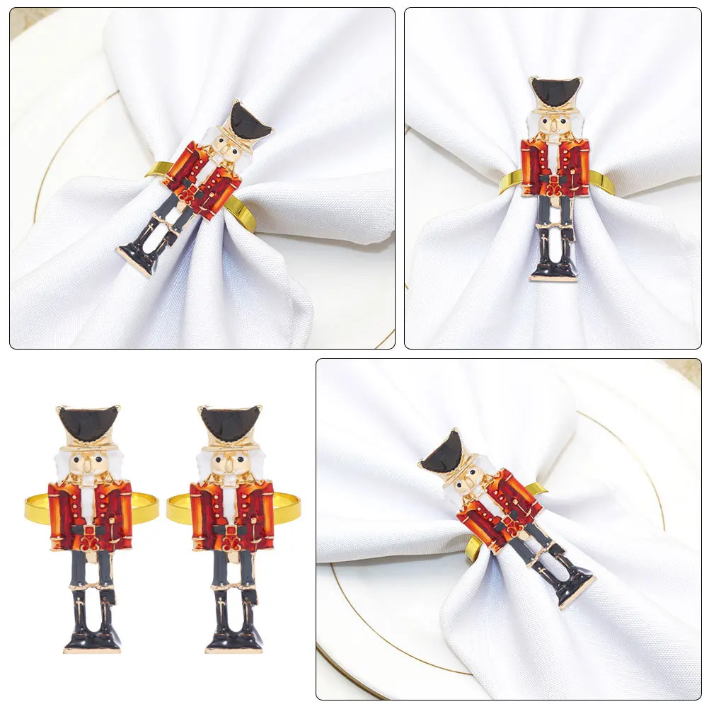

2Pcs Christmas Nutcracker Napkin Rings Alloy Decorative Napkin Holders for Holiday Party Dining Table Wedding Banquet Decor