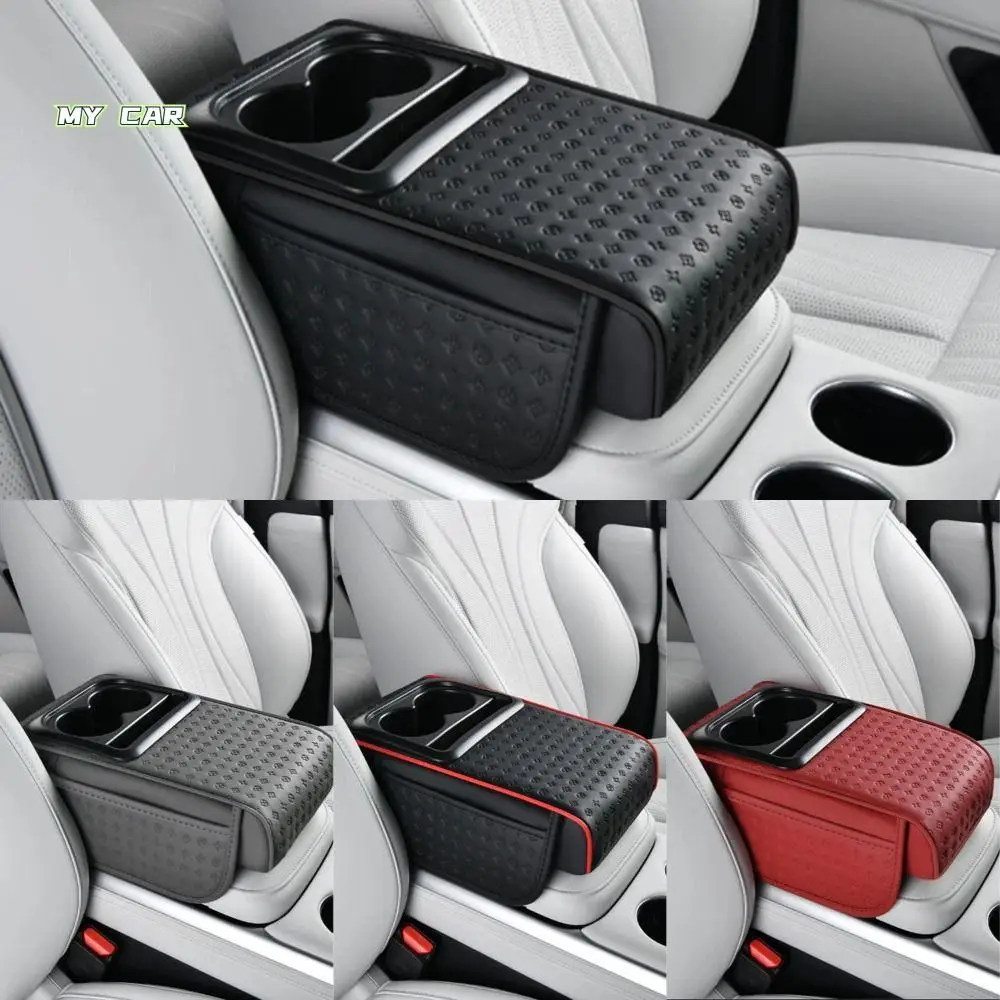 

Cup Holder Armrest Heightening Cushion Phone Slot Space Saving Auto Armrest Cover Side Storage Pockets Comfortable