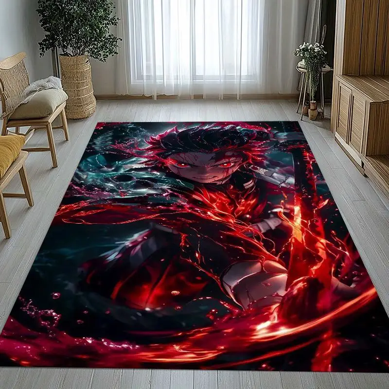 3D Demon Slayer Kimetsu no Yaiba Tanjiro Nezuko Anime Non-Slip Area Rug for Living Room,Bedroom Carpet Mat for Sofa,Home Decor