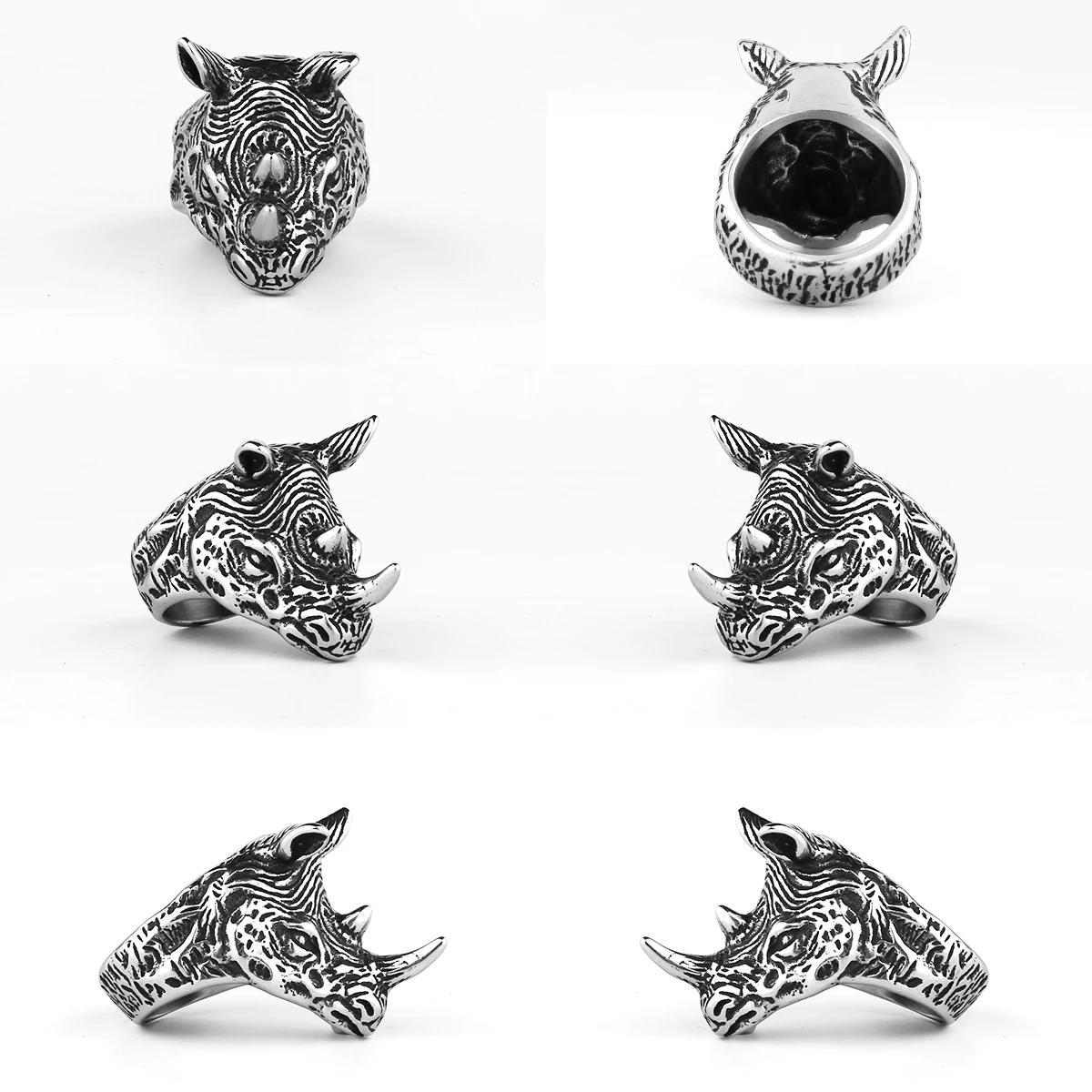 Retro Exaggerated Rhino Head Stainless Steel Ring Men\'s Personality Creative Motorcycle Male Boyfriend Ring Jewelry Wholesale