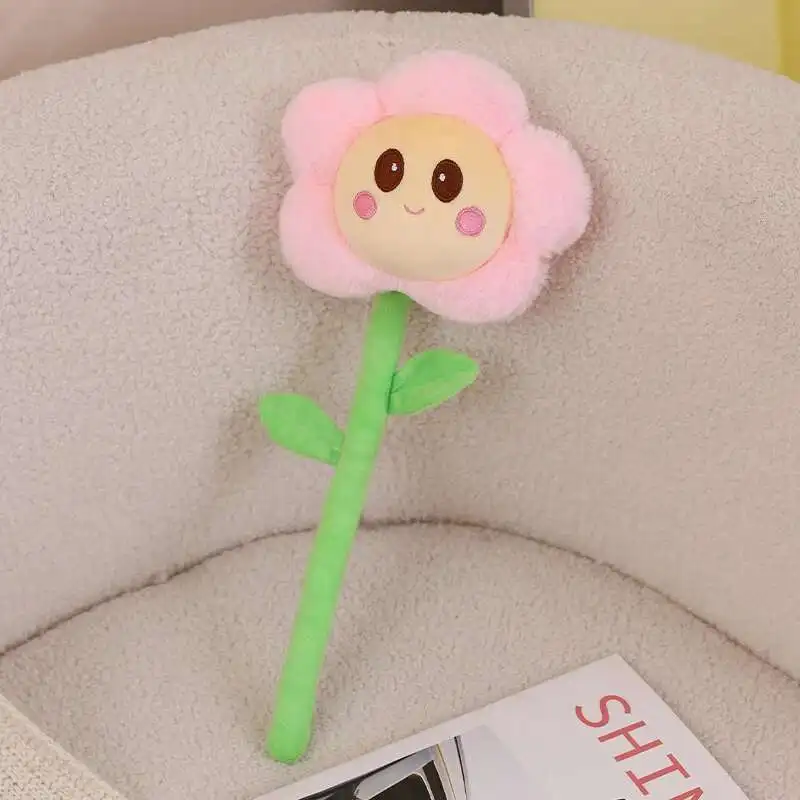 40cm Sun Flower Plush Toy Bendable Stems Smile Face Stuffed Doll Home Decor Cartoon Sunflower Plant Kawaii Toy For Wedding Party