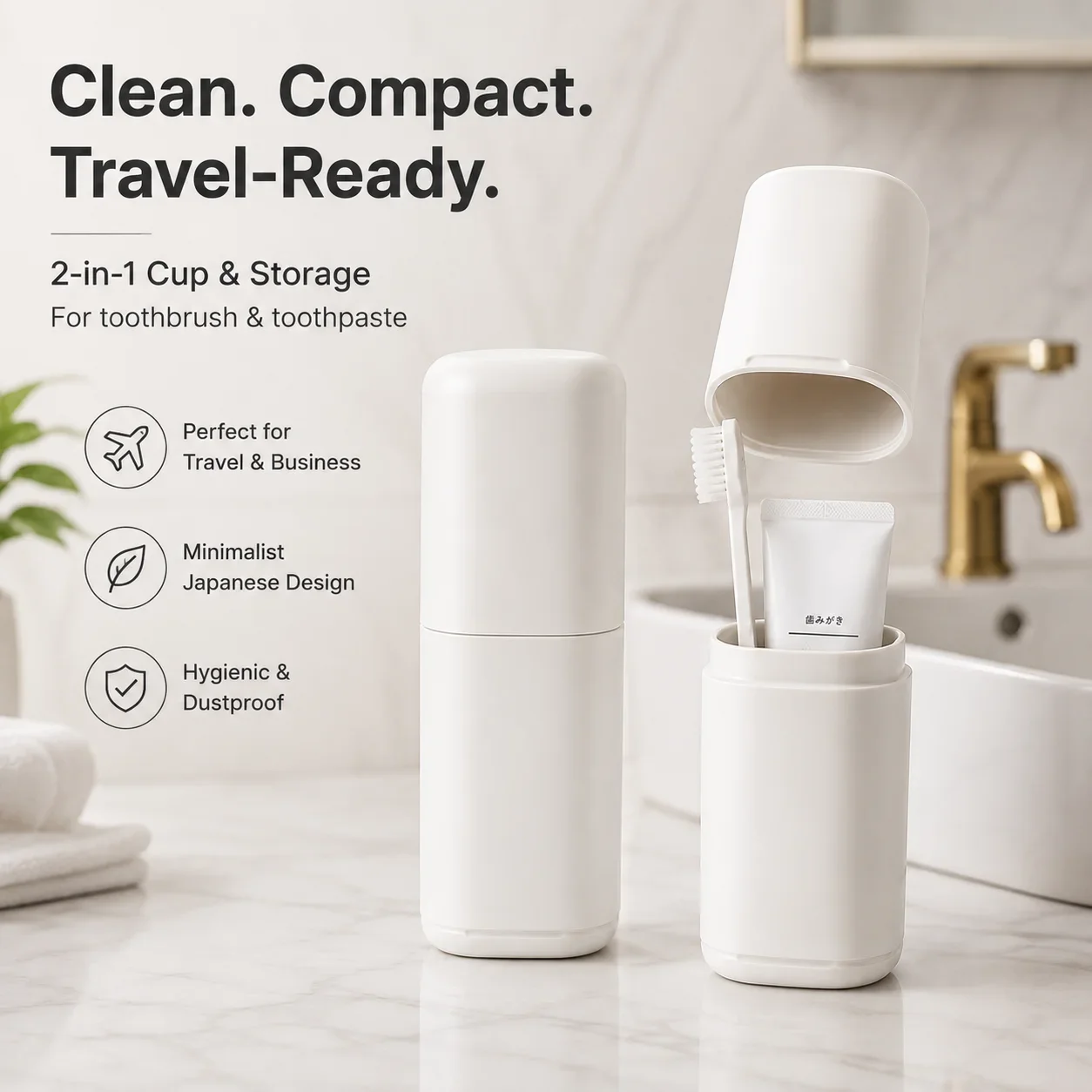 2-in-1 Travel Mouthwash Cup and Toothbrush Holder, Sealed Dust-Proof Storage Container with Detachable Base for Easy Sanitizing