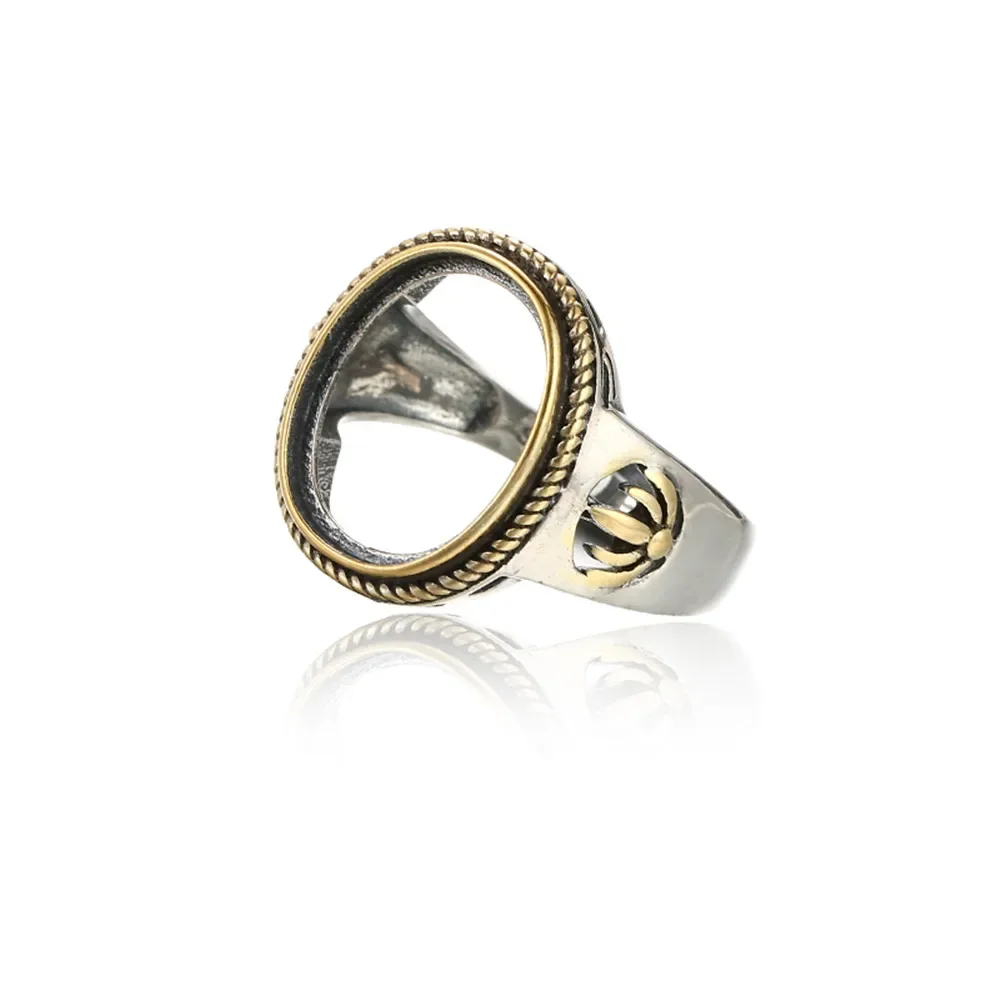 

Ring Blank for 12x15mm Oval Cabochons Thai Sterling Silver Yellow Gold Plated Adjustable Band Ring Setting