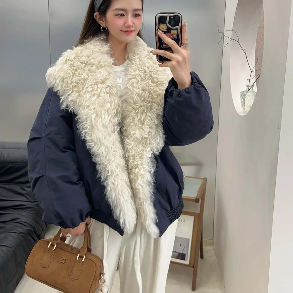 سترة شتوية عصرية لعام 2025 سترة نسائية خارجية فاخرة سترة نسائية معاطف بياقة من صوف الضأن الحقيقي الطبيعي #2