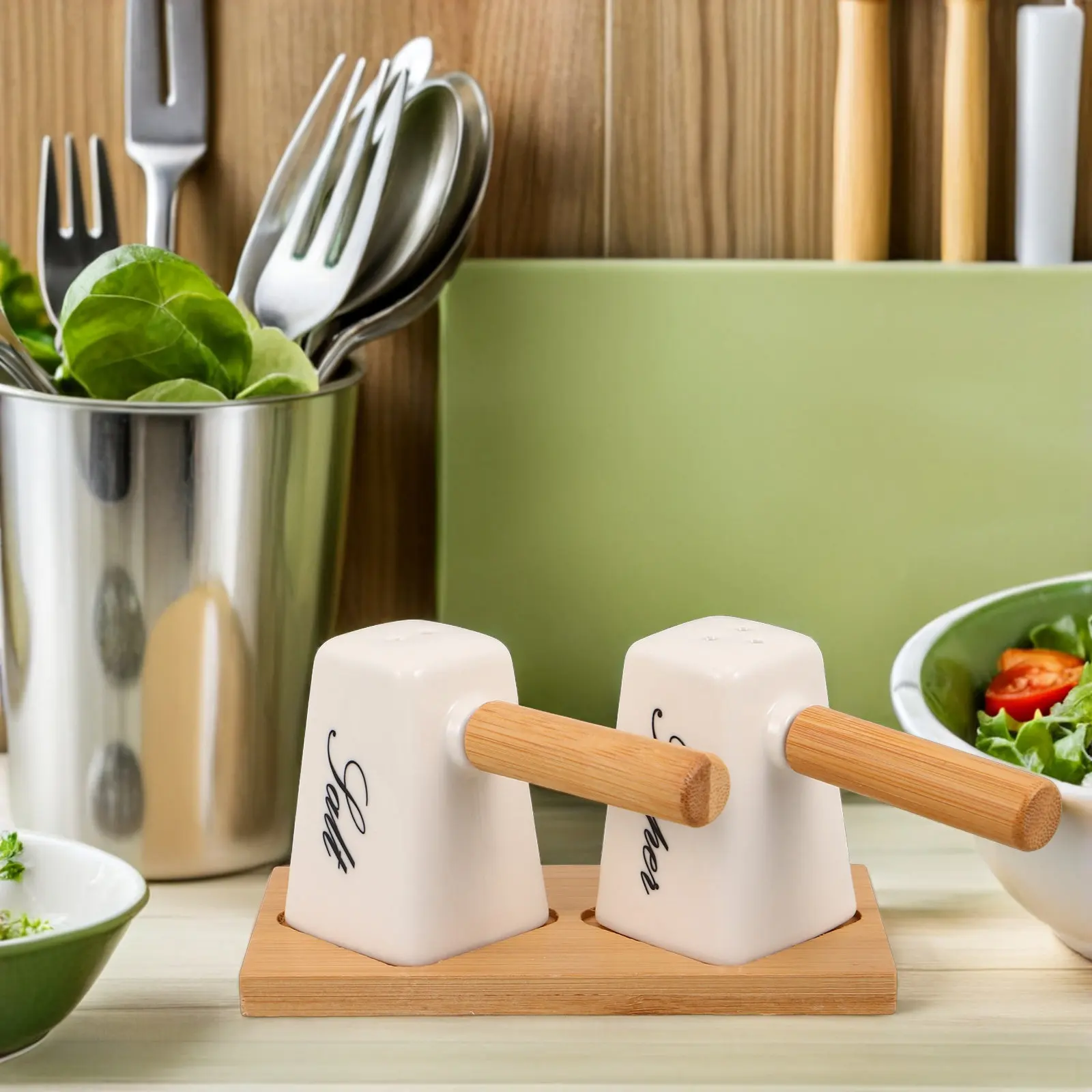 1Set Ceramic Seasoning Bottle Set 85Ml Salt and Pepper Holder with Tray Modern Kitchen Dispenser Set Elegant Countertop Spice