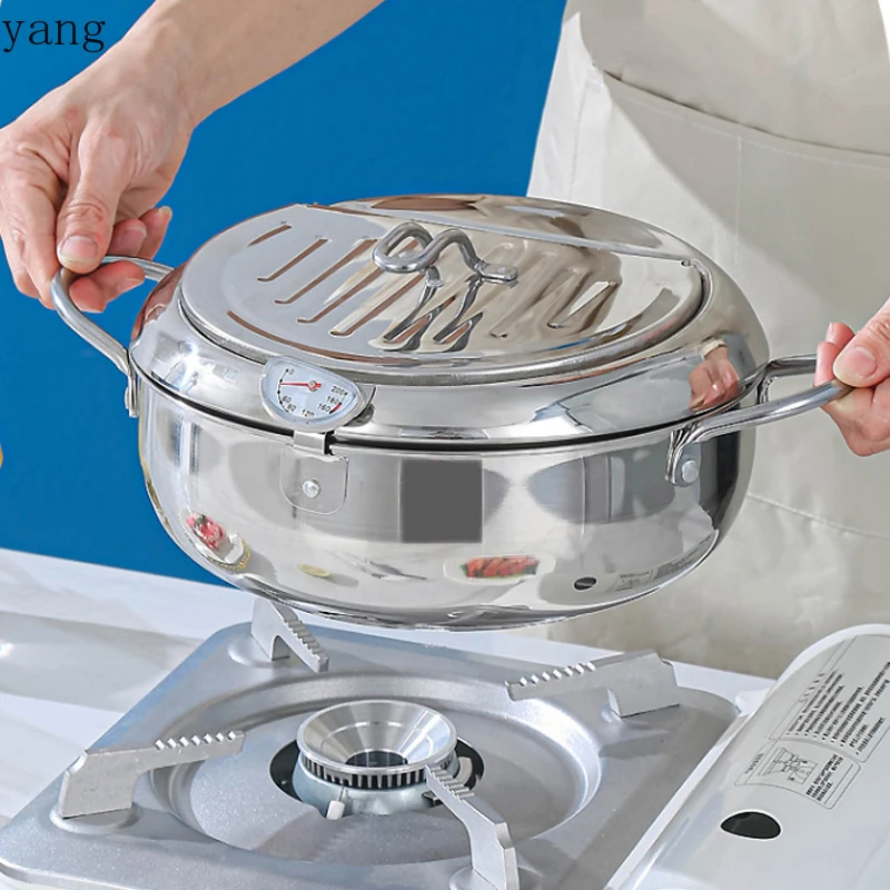 Deep Fryer Pot 2.2L Tempura Frying Pot with Lid Stainless Steel with Temperature Control for Kitchen French Fries Chicken etc - view 4