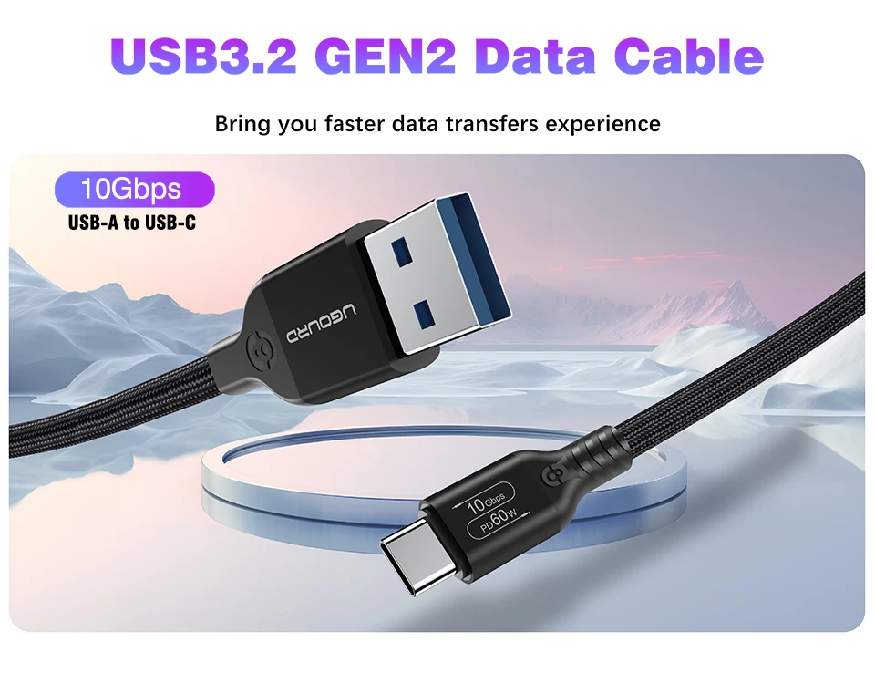 UGOURD USB 3.2 3.1 Gen2 10Gbps USB-A auf Typ-C Kabel USB-C Datenübertragungskabel 60W Schnellladekabel für USB-HUB SSD-Box – Detail 1
