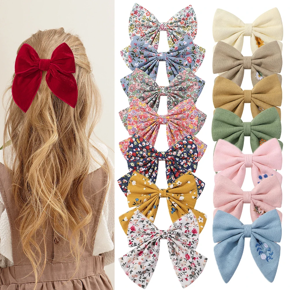 

Elegant Floral Cotton Kids Bows Spring Butterfly Hair Clip Fashion Print Hair Barrette For Women Girls Sweet Hairpin Accessories