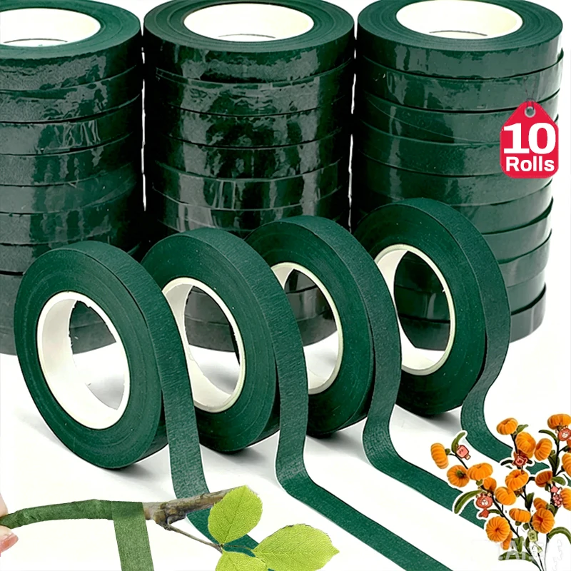 Floral Tape Green - 花用テープ 花の茎の包み込み、花束の包装、DIYの形作り、盆栽、ペーパーアート、緑の植物、補助粘着テープとして使用