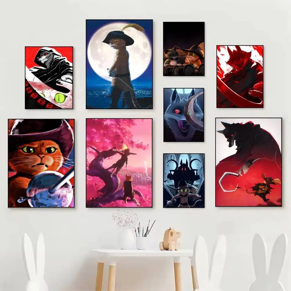 Classic Cartoon Anime Movie P-Puss in B-Boots Posters Self Adhesive Waterproof Ideal For Living Room Bedroom Bar Decoration