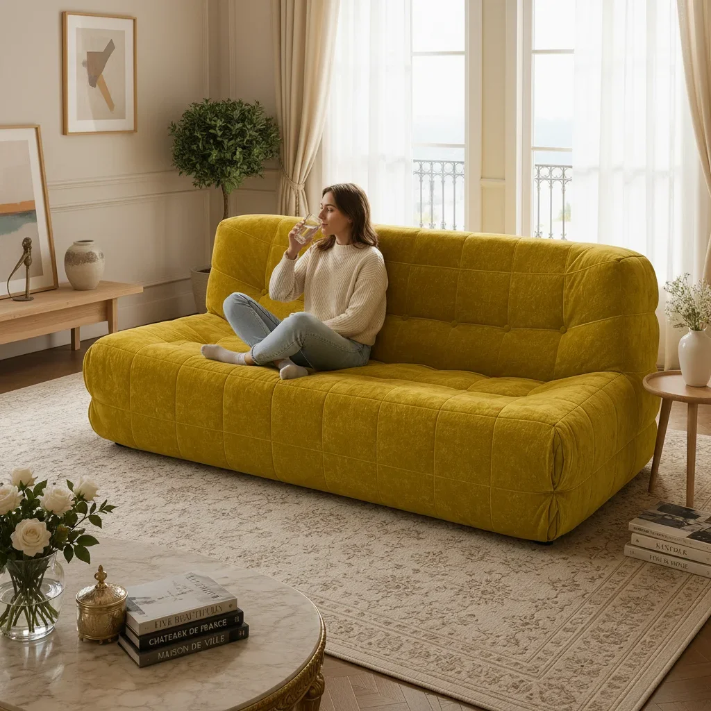 #Compressed Lazy Modular Sofa Couch Sponge Filled Fabric Upholstery Nordic Living Room Apartment Style Convertible Floor Sofa