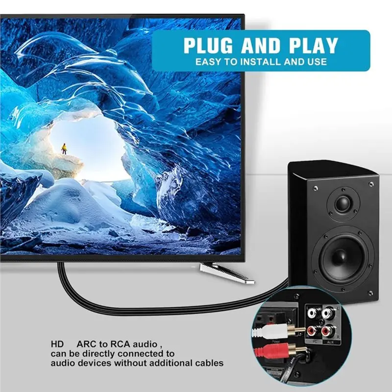 T24C For TV Monitor Compatible 192Khz HDMI-ARC To RCA Audio Converter Extractor DAC SPDIF Coaxial RCA Output