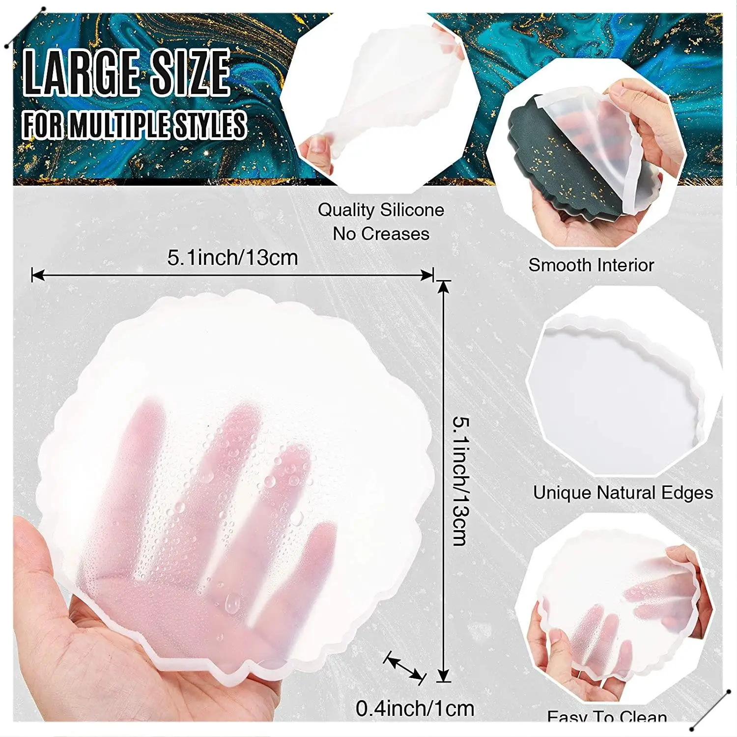 

10 Pcs Silicone Agate Coaster Resin Casting Making Mold,Coaster Epoxy Molds Craft DIY, Home Decoration