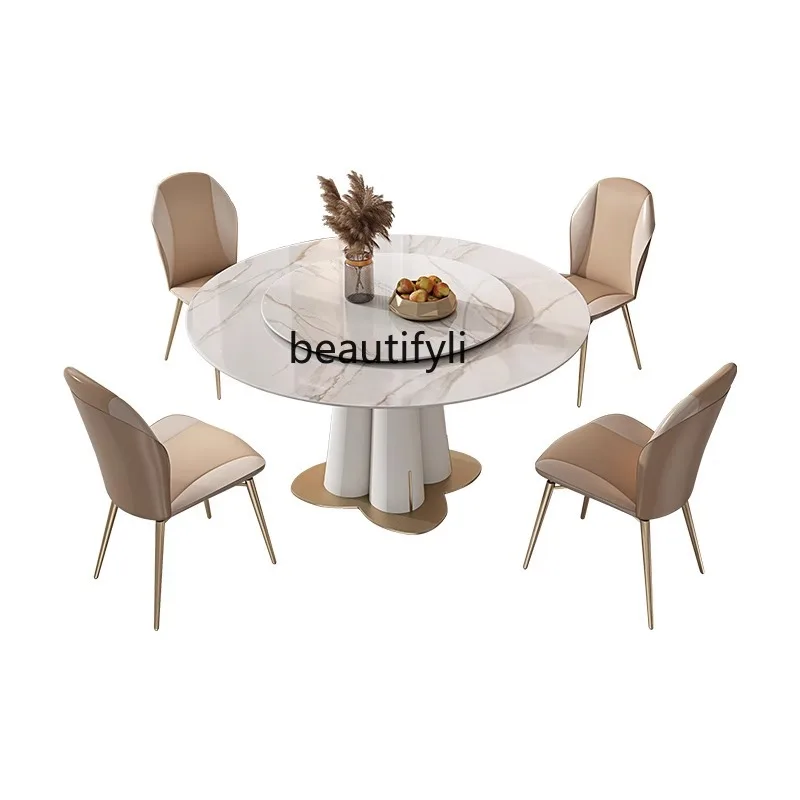 Nordic slate, household small apartment, modern simple dining with turntable round table, Italian minimalist