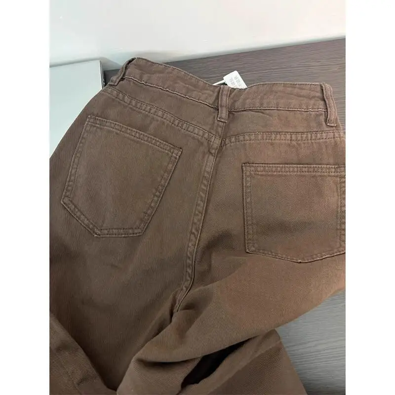 American style Women's Pants retro straight cut jeans autumn new model loose high waist Slimming versatile wide-leg pants