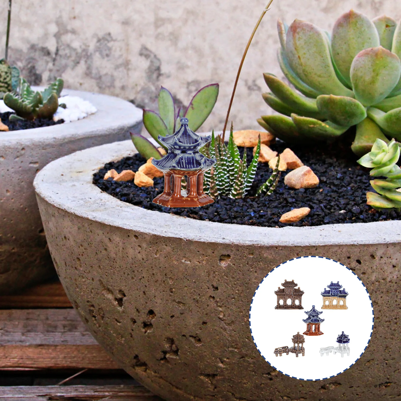 

5Pcs Ceramic Pavilion Shape Ornament Durable Garden Bonsai Landscape Decoration Home Decor Pavilion Statue Landscape Ornament