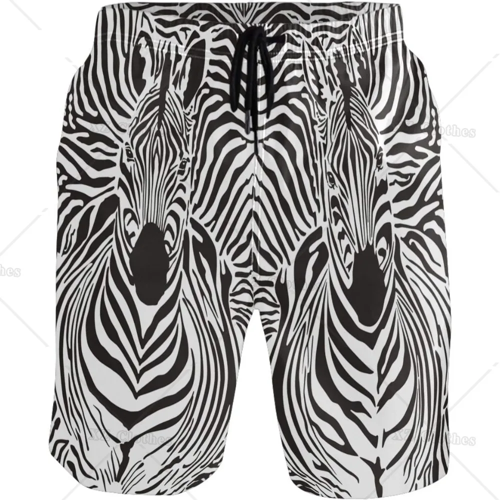 

Zebra and Stripes Funny Animals Beach Shorts Summer Swim Trunks Sports Running Bathing Suits with Mesh Lining and Pocket