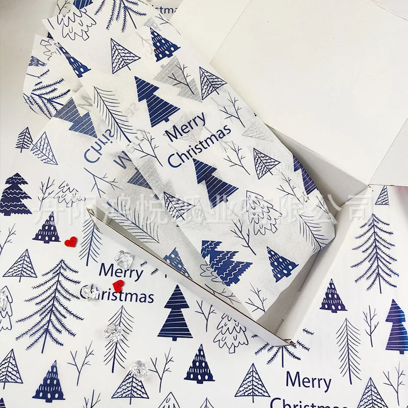 20/50/100pcs Gold Print Tissue Paper Christmas Gift Packaging paper Party Gift Christmas Tree Wreath Pattern Tissue paper