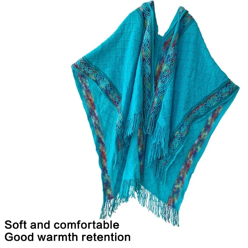 Elegant Capes Shawl with Fringes Outdoor Indoor Thin Poncho Capes for Women Vacation Poncho Shawl Bohemias Hooded Shawl