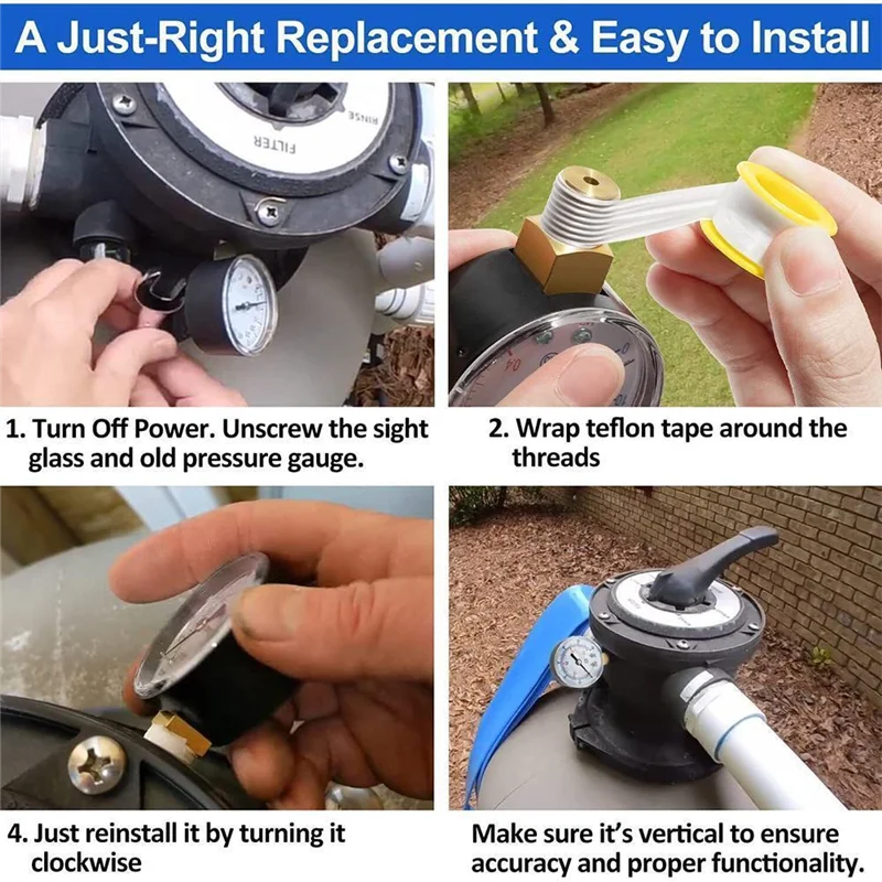 B50B-190058 Pressure Gauge 0-60 PSI,Start And Clean Filter Water Pressure Gauge With 1/4 Inch NPT Bottom Mount Swimming Pool