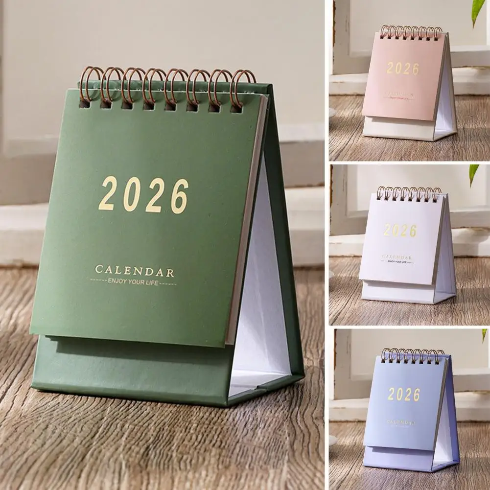 Desk Calendar 2025 Triangle Folding Calendar 2026 Minimalist Desktop Calendar with 18-month Planner Handmade Metal Coil Memo Pad