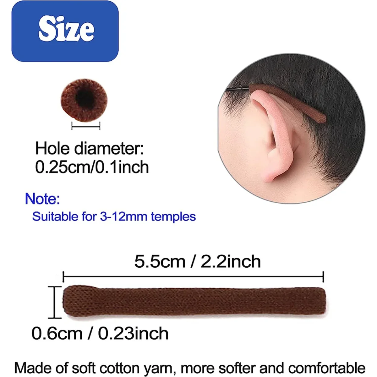 1 زوج المضادة للانزلاق النظارات نهاية معبد نصائح لينة نسيج القطن إطار الساق نظارات التجنيب وسادة الأذن جورب كم الراحة نظارات #6