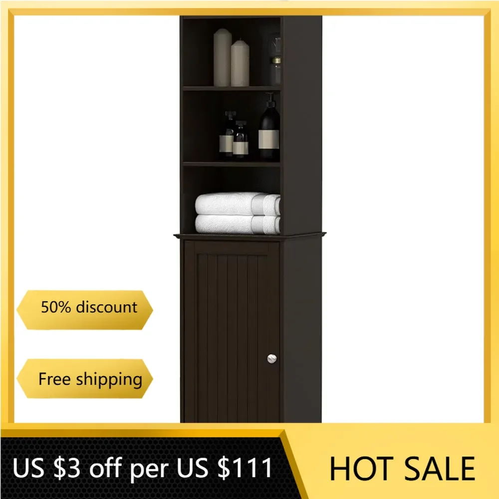 Espresso Freight Free Standing Linen Tower Bathroom Cabinet Tall Slim Cabinet Shelf Furniture Cabinets Storage Home Freight Free