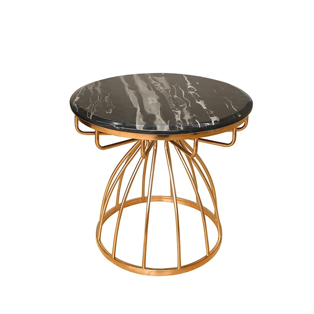 Round Black Marble Coffee Table Marble Table Luxury Morden Stainless Steel Sofa Side Table