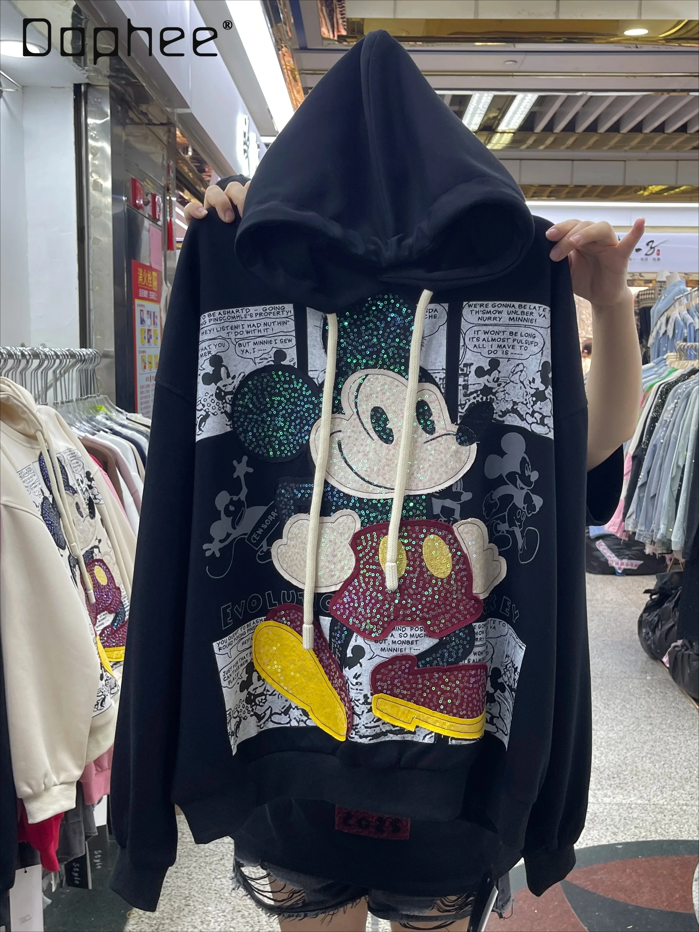 2025 otoño nuevo estilo coreano suelto versátil estampado de dibujos animados Sudadera con capucha abrigo mujer Casual Top sudadera Kawaii sudaderas con capucha