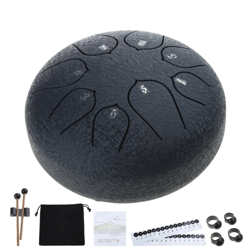 Hx6a Steel Longue Drum 8 Tones Handpan Drum 6 Inch with Tone Sticker Music Book اثنين