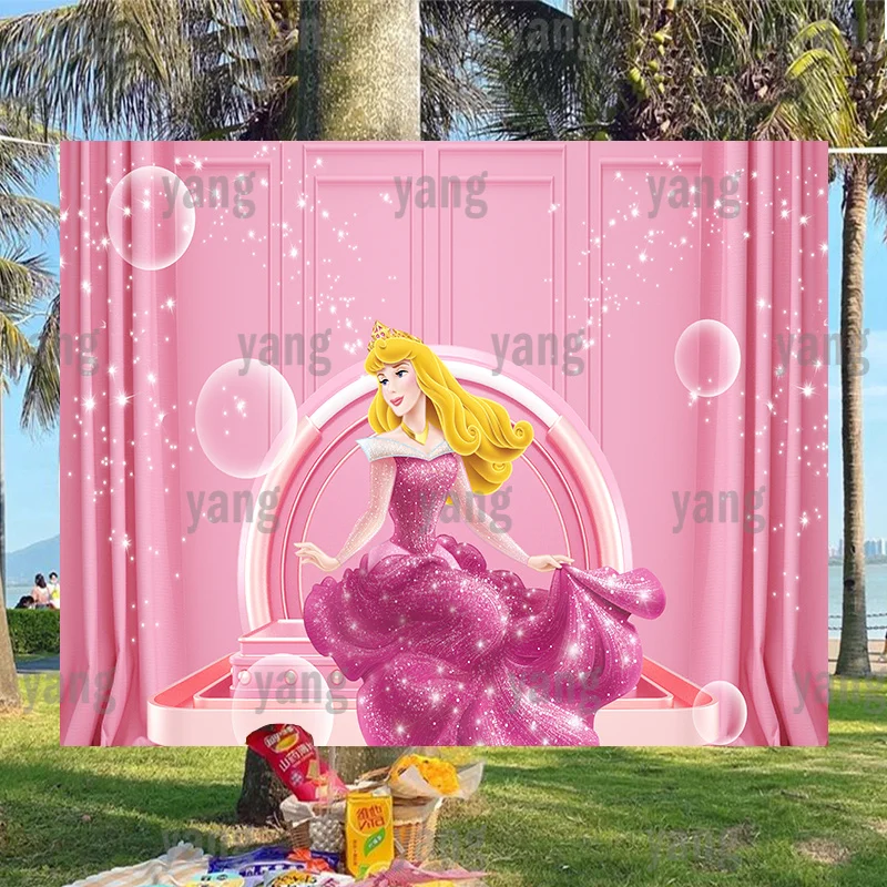 Rosa Glitter Hintergrund Glücklich Geburtstag Punkte Hintergrund Custom Partei Dornröschen Blonde Haar Prinzessin Aurora Cartoon Disney