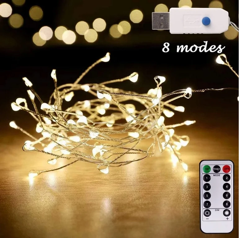 100/200 LED Firecracker Cluster Fairy String Lights USB Powered 8 Modos Holiday Firework Garland Lights para Wedding Party Xmas