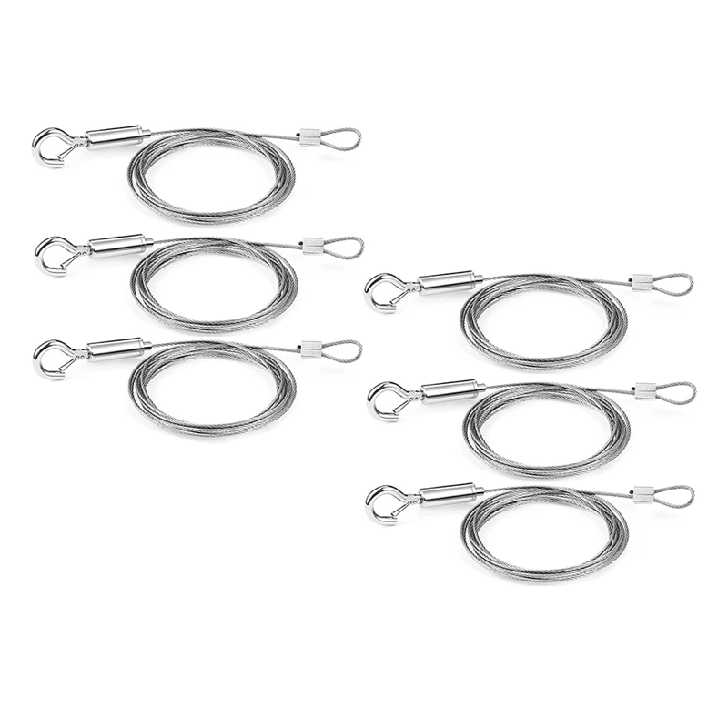 M11K-6 PCS Heavy Duty Stainless Steel Wire Rope, 2M Adjustable Picture Hanging Wire For Mirror Hanging Hardware Light Lamp