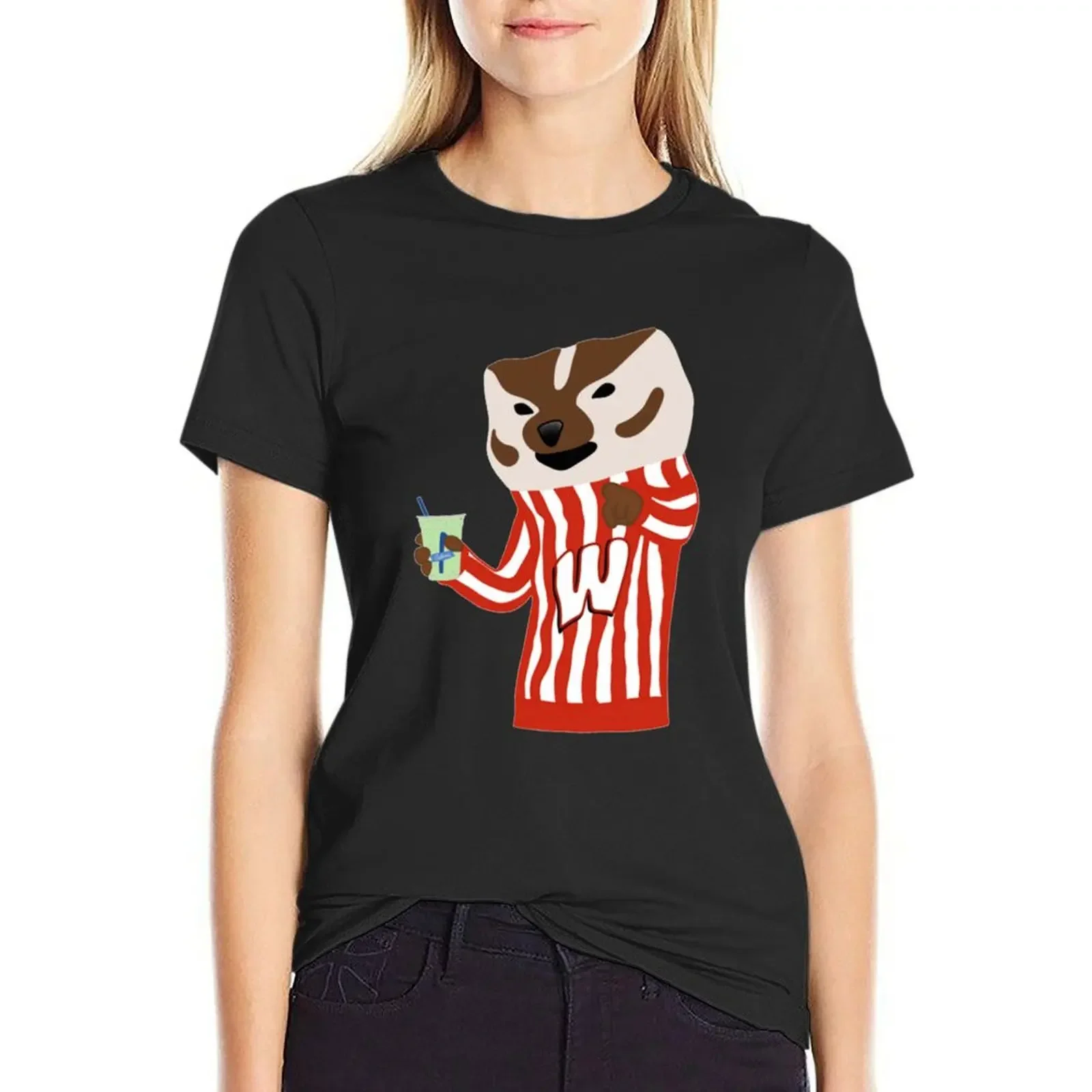 

Bucky Badger _amp_ Culvers T-Shirt lady clothes plain Short sleeve tee vintage workout shirts for Women