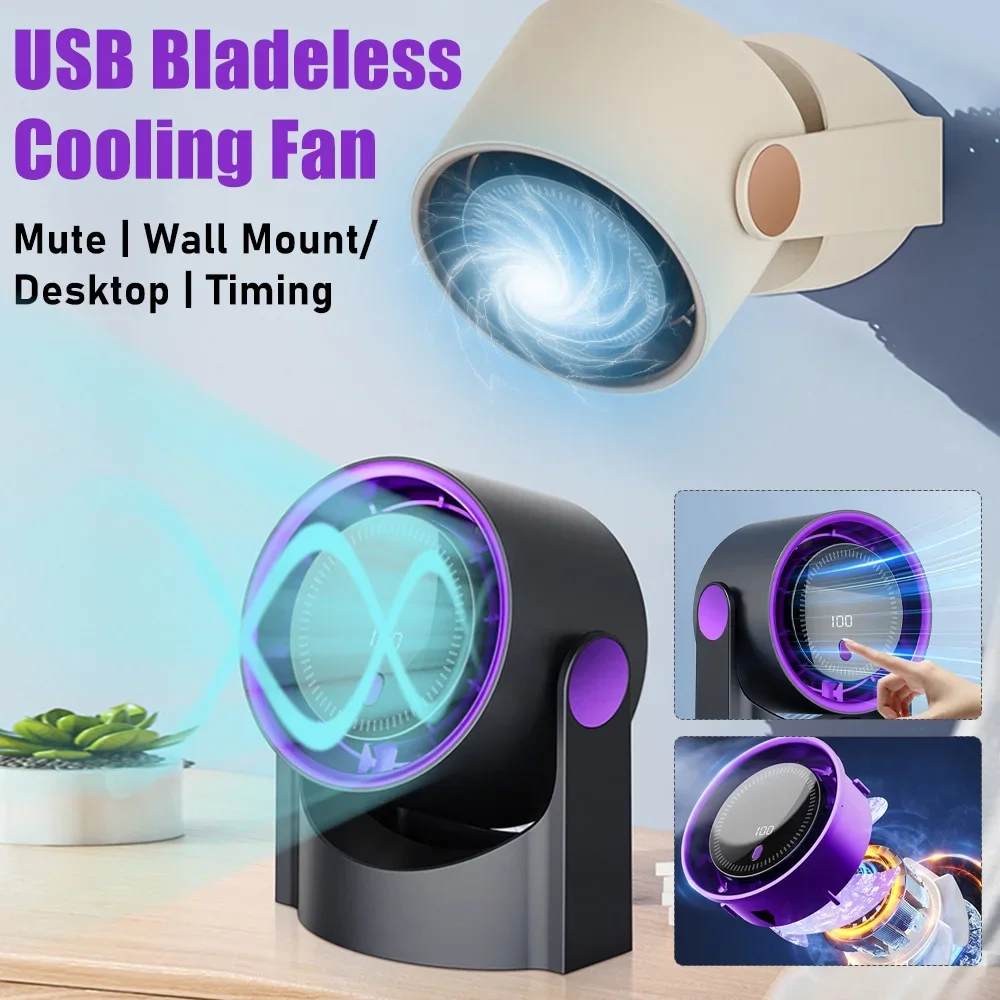 

Портативный безлопастной вентилятор, USB перезаряжаемый электрический вентилятор, цифровой дисплей, настенное крепление, настольные турбовентиляторы с функцией синхронизации