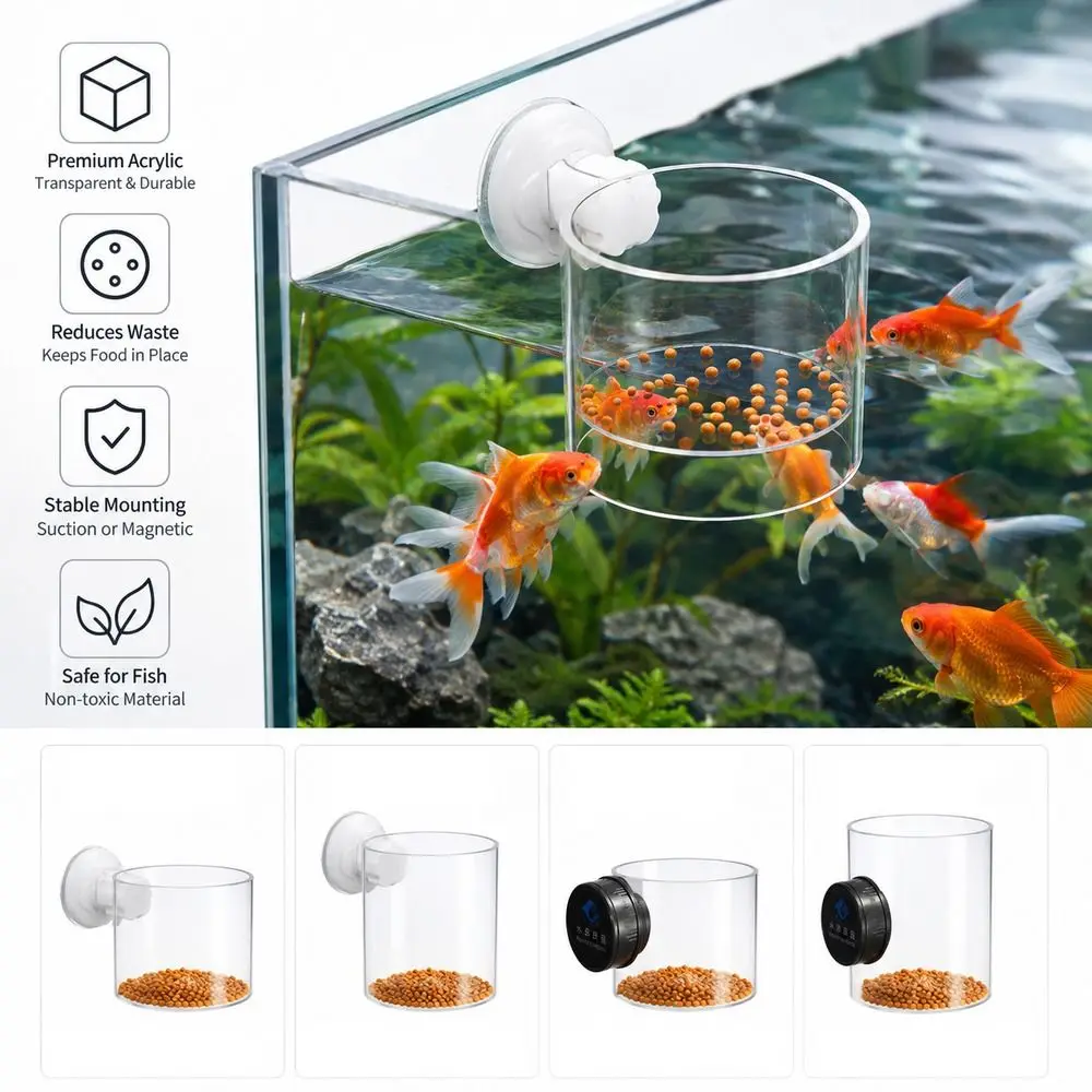 Suction Cups Fish Tank Feeder Wall-Mounted Acrylic Aquarium Feeding Ring Food Containment Magnetic Mount Aquarium Food Ring