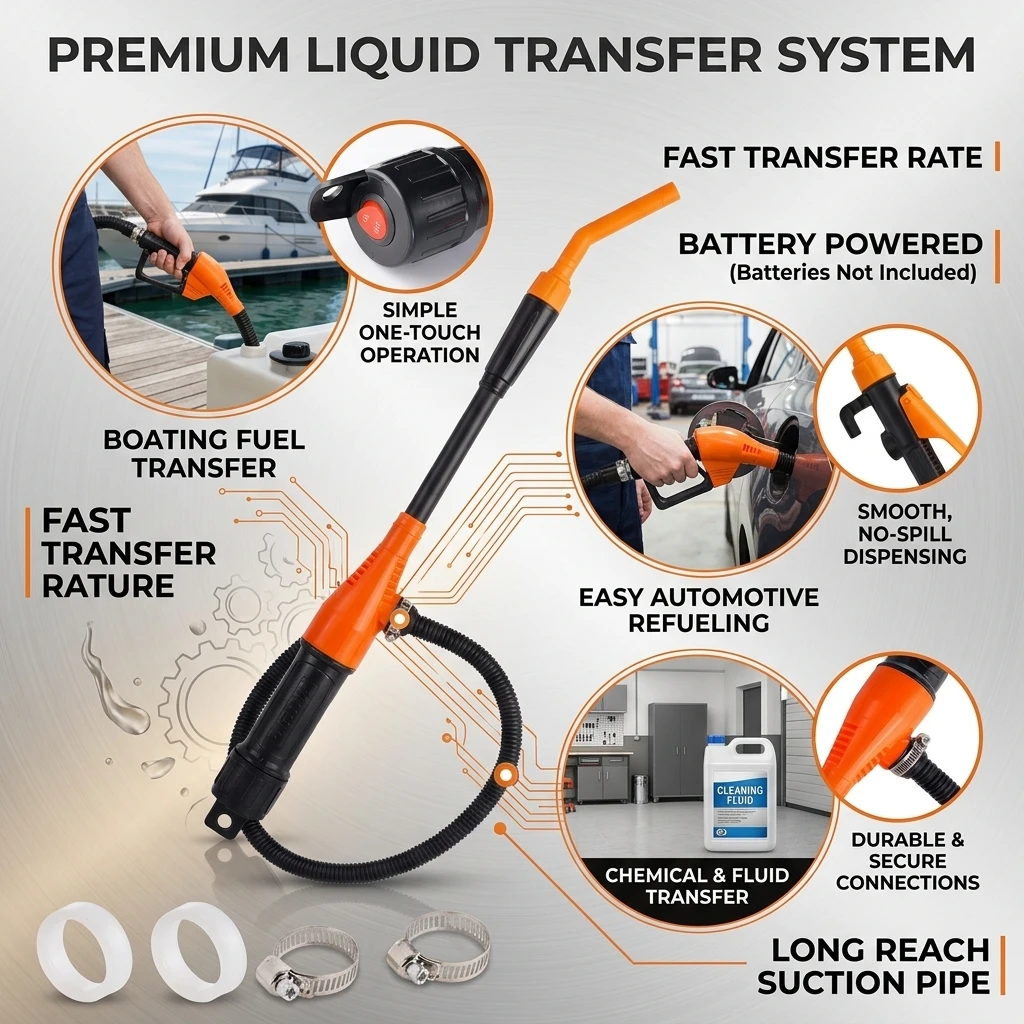 Liquid Transfer Pump Battery Powered Fuel Transfer Pump With Flow Control Nozzle 2.4 Gallons Per Min Portable Transfer Pump
