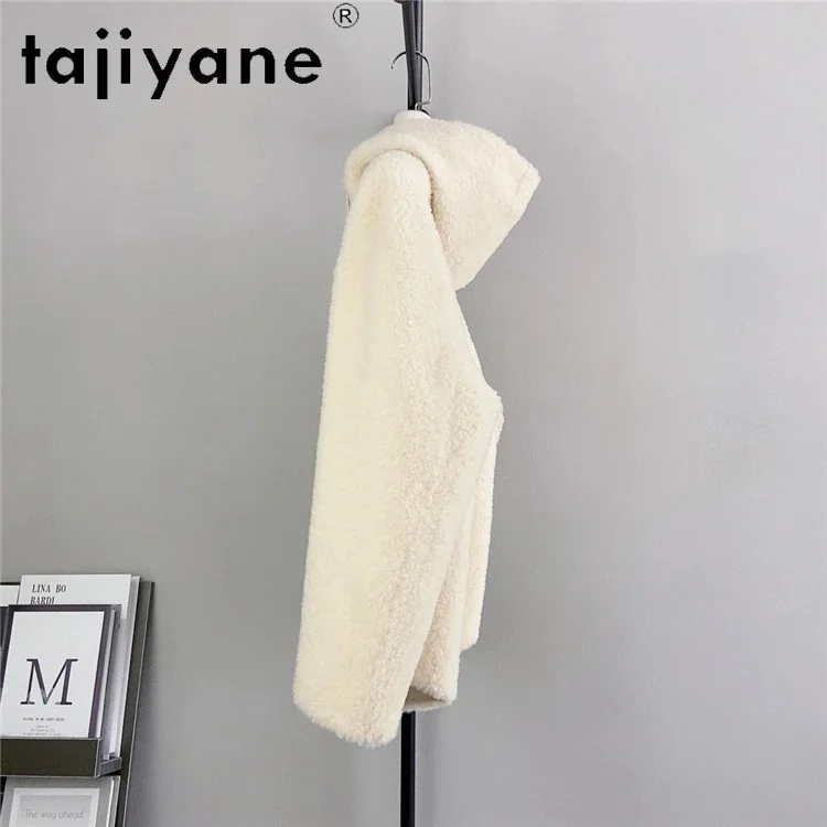 100% Tajiyane Wool Coats for Women Hooded Autumn and Winter New Fashion Sheep Shearing Jacket Female Warm Jackets