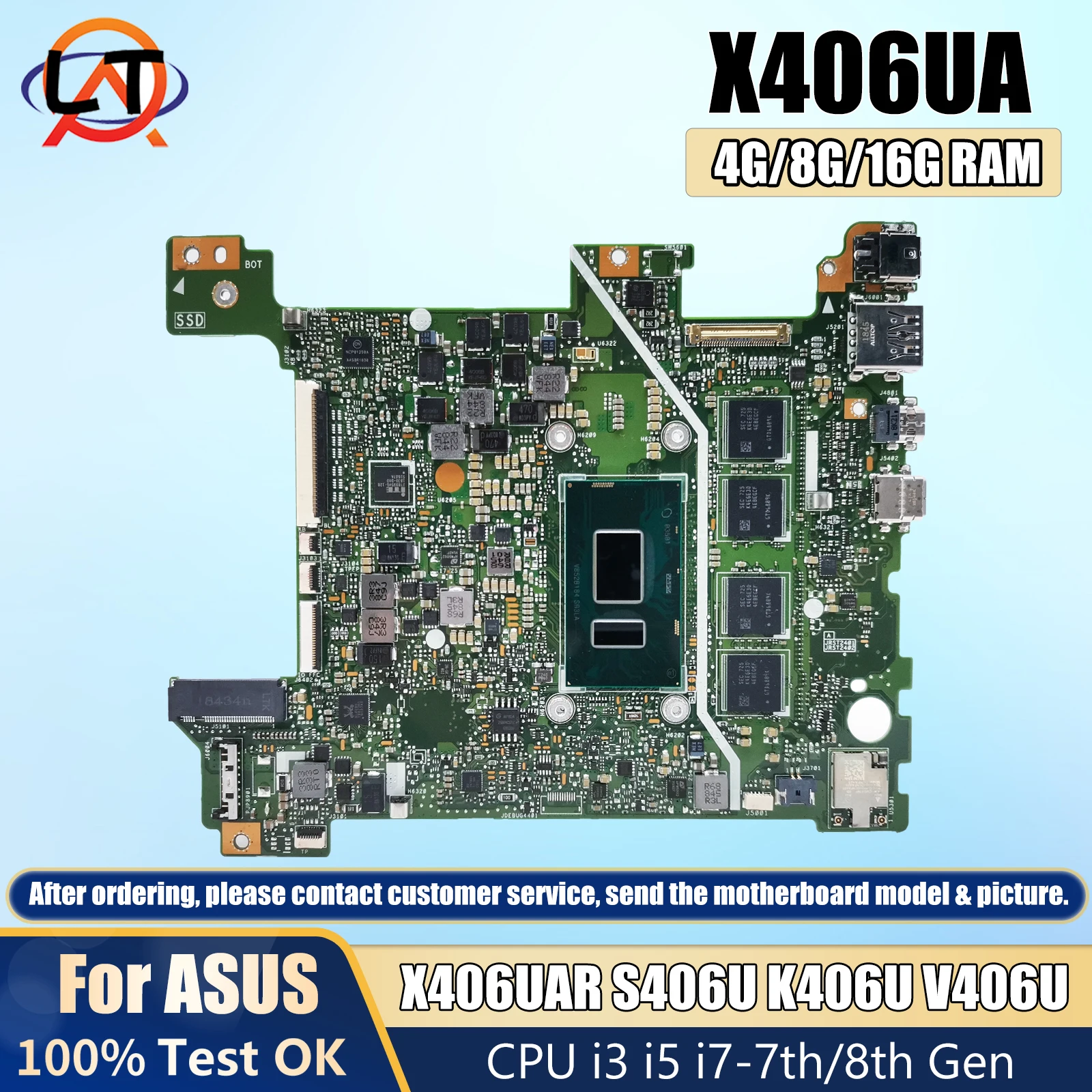 

X406UA Laptop Motherboard For ASUS VivoBook S14 X406UAR S406U K406U V406U Y406U CPU i3 i5 i7-7th/8th Gen 4G/8G/16G-RAM