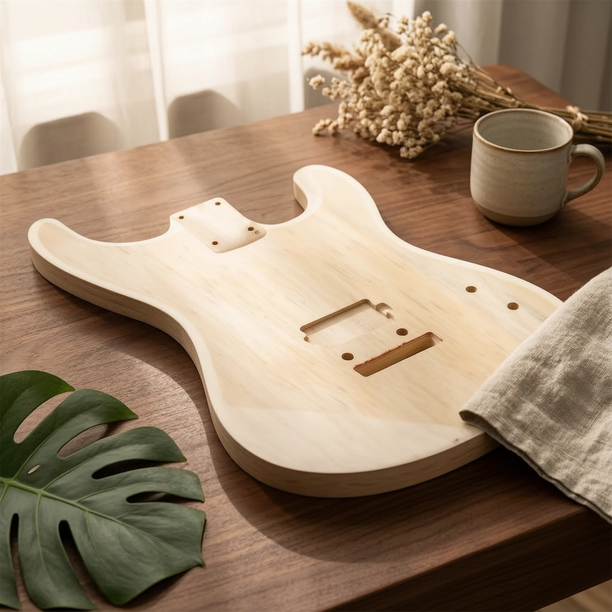 Solid Wood Pre Routed Guitar Body Blank Unfinished Lightweight Double Cutaway for Repair and Upgrades