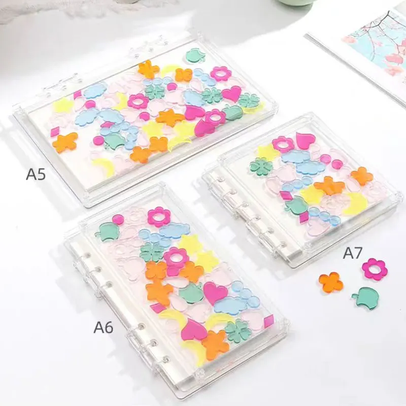 

A5/A6/A7 Transparent Flowing Flower/Heart Loose Leaf Book DIY Acrylic Memo Note School Office Binder Notebook Cover Shell School