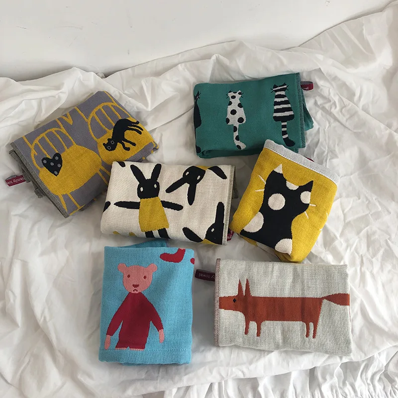 Kawaii Small Animal Three-layer Cotton Gauze Square Towel Cartoon Soft Absorbent Wash Face Towels with Hook Bib for Women Child