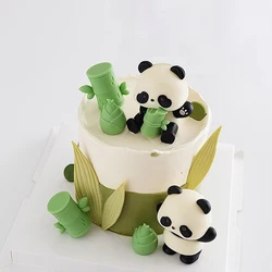 1set Cute Panda Cake Toppers Bamboo Panda Cake Decor Boy Girl Happy Birthday Party Decoration Baby Shower Supplies Kids Gift