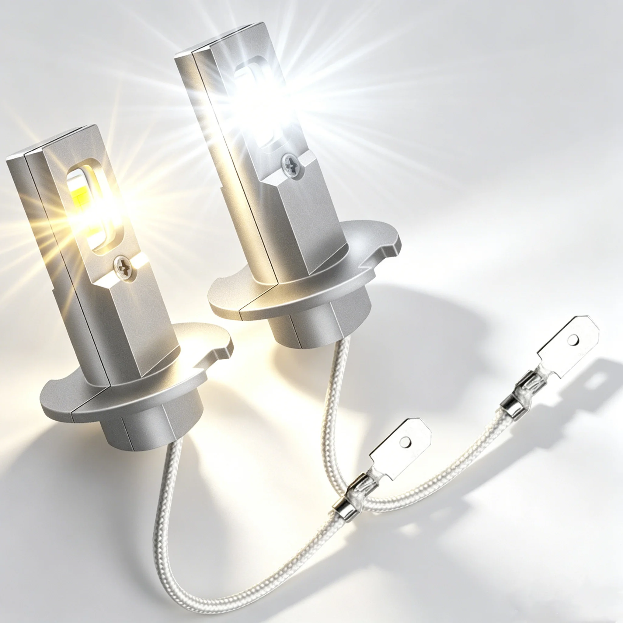 2 Bombillas LED H3 para Faros Delanteros, Luz Alta 6500K Blanca, Luz Baja 3000K Amarilla, Luz Azul 12000K para Coche, Camión, Luz Antiniebla, Luz de Conducción, DRL 12V-24V