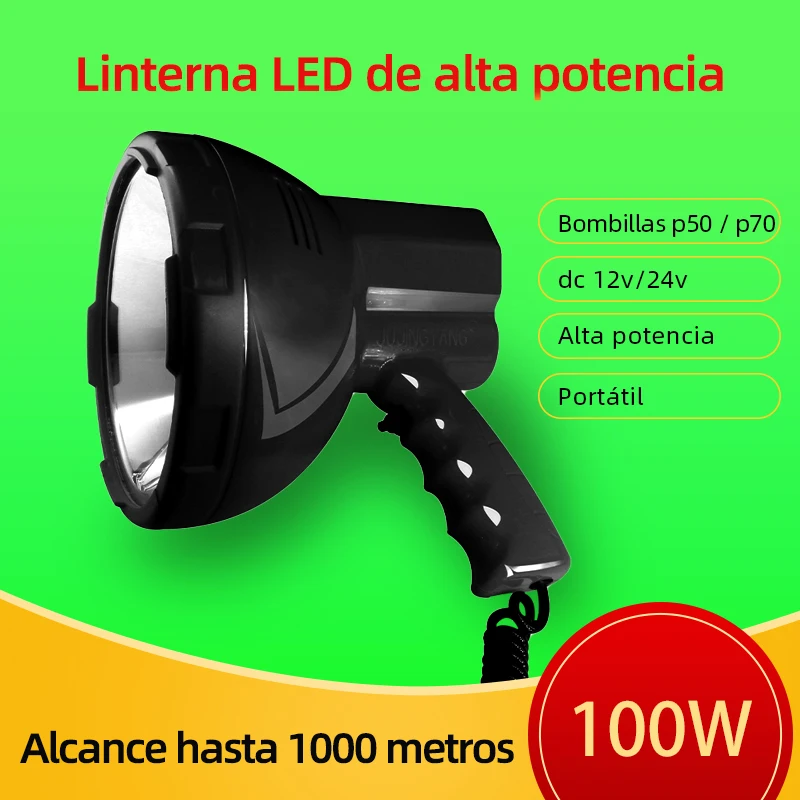 Linternas LED de Alta Potencia 100w 50w, Focos Potentes de Largo Alcance, Linterna de Búsqueda para Auto 12v, Iluminación Portátil, Linterna de Caza y Pesca