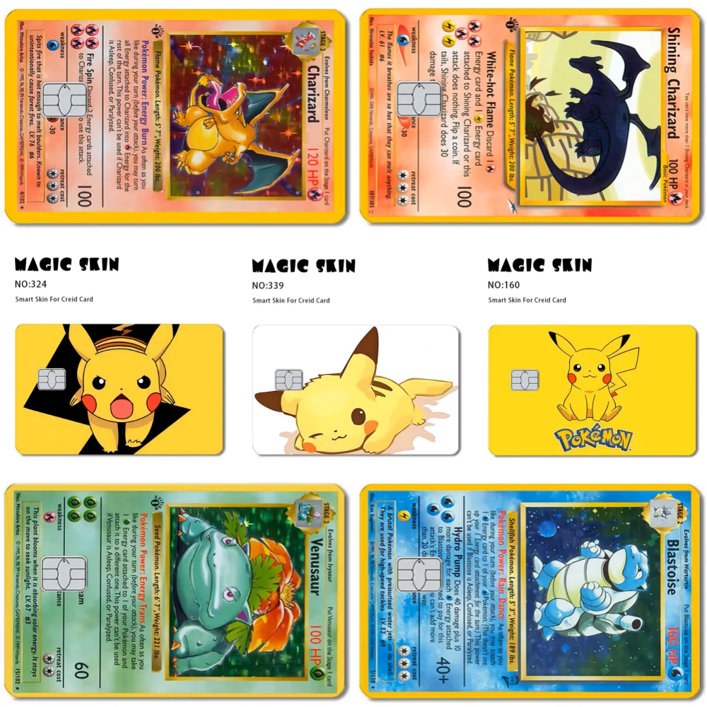 

Pokemon Pikachu PVC 2.5D HD Stickers Blastoise Matte Frosted Decoration Waterproof Film Skin Sticker for Debit Credit Bank Card