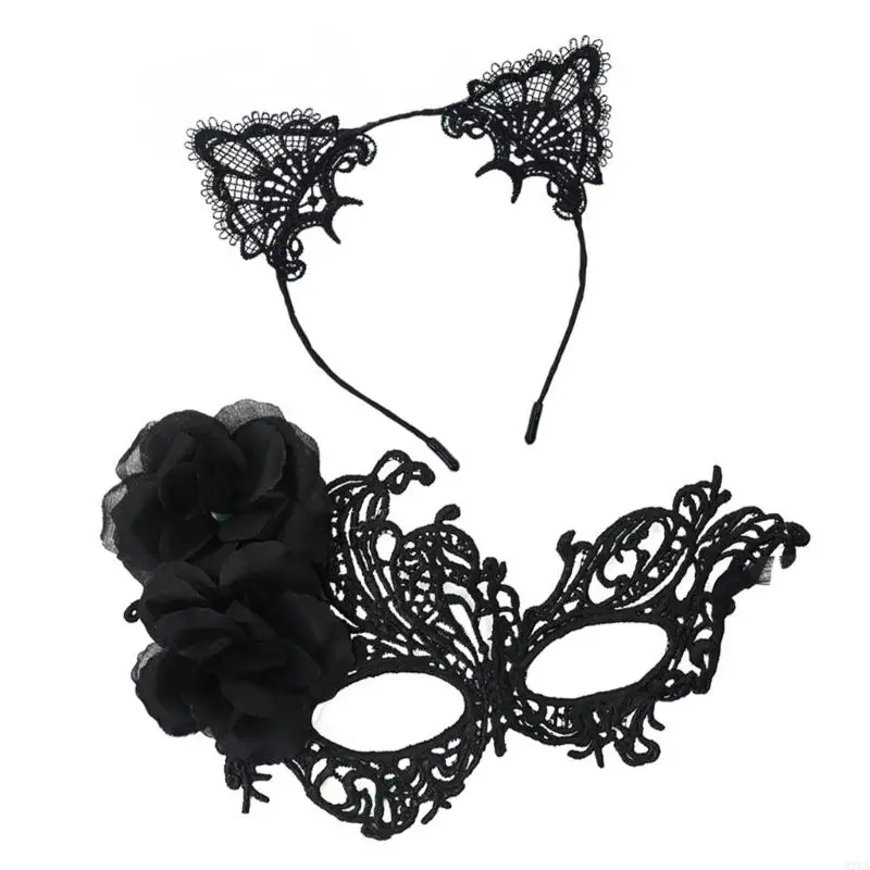 2025 New Practical Masquerade Face Mask with Interchangeable Cats Ear Hairband Halloween Hairpiece for Stage Performances - Image 4