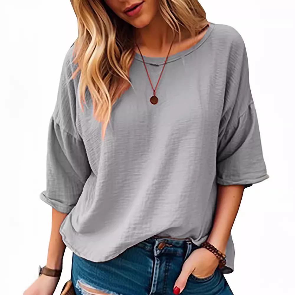 

O-neck T-shirt Retro Fashion Crew Neck Pullover Tops Casual Wear Summer Short Sleeve Women's Classic Loose Street T-shirt Blusa