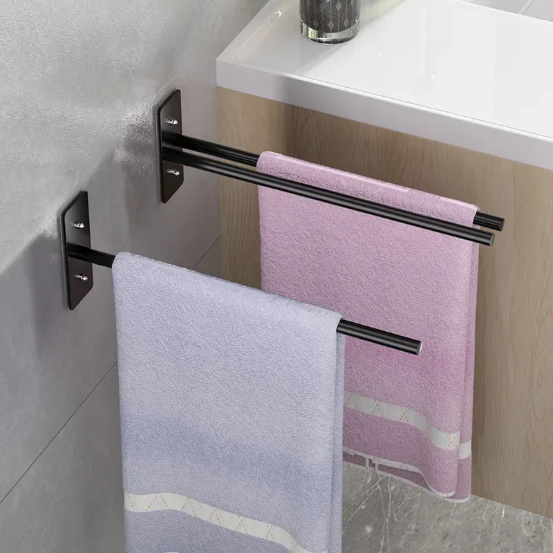 Modern Simple and Simple Punch-free Single Pole Towel Rack Bathroom Double Pole Patch High-value Installation Rack Thickened