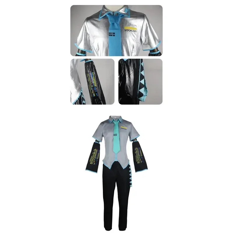Peluca de disfraz de Miku para hombre, tamaño europeo, conjunto completo de tela de cuero plateado, traje de tela, uniforme de estilo masculino Miku #   1 #   W.